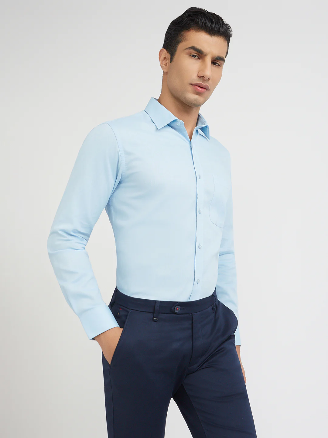 Raymond Men Blue Slim Fit Structured Shirt - Image 3