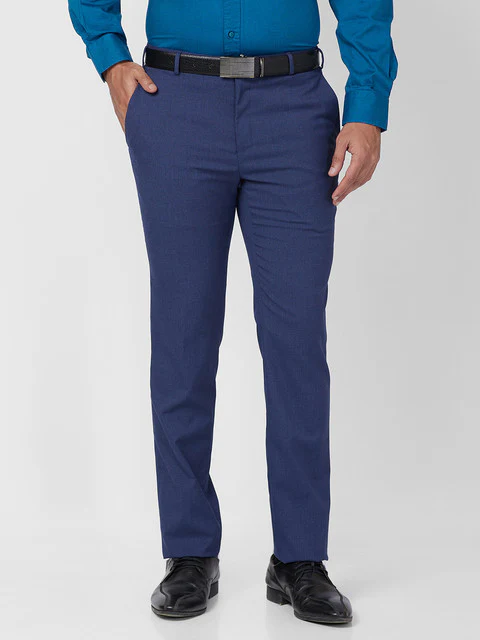 Raymond Men Blue Slim Fit Structured Trouser