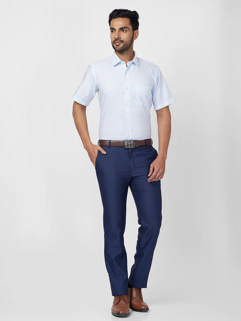 Raymond Men Blue Slim Fit Structured Trouser - Image 5