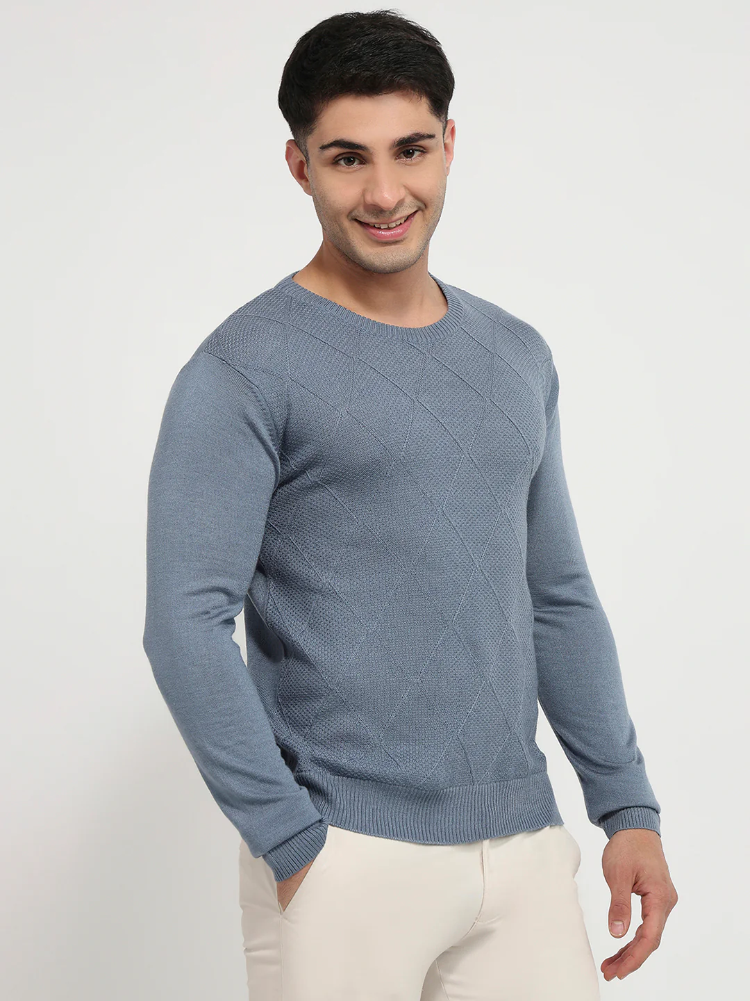 Raymond Men Blue Solid Acrlic Blend Sweatshirt - Image 3