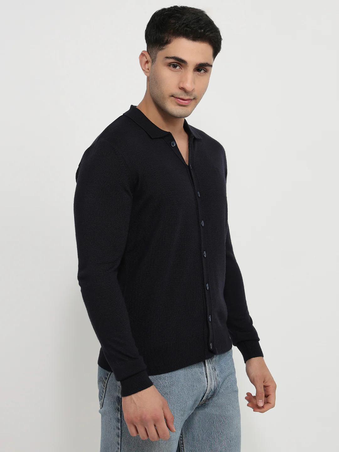 Raymond Men Blue Solid Acrylic Sweatshirt - Image 3