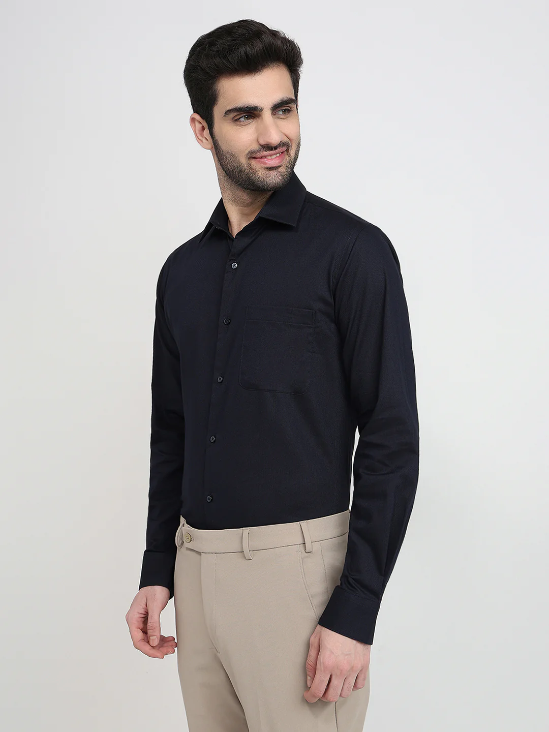 Raymond Men Blue Solid Chambray Slim Fit Cotton Full Sleeve Formal Shirt - Image 2