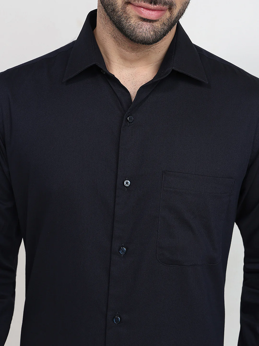 Raymond Men Blue Solid Chambray Slim Fit Cotton Full Sleeve Formal Shirt - Image 5