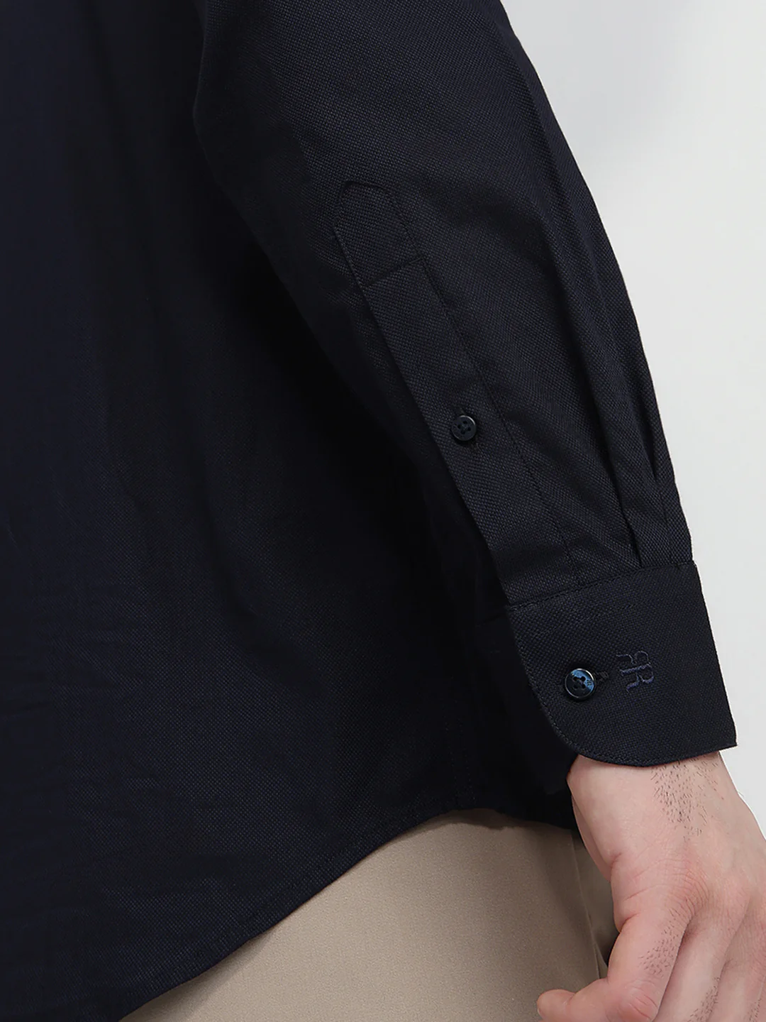 Raymond Men Blue Solid Chambray Slim Fit Cotton Full Sleeve Formal Shirt - Image 6