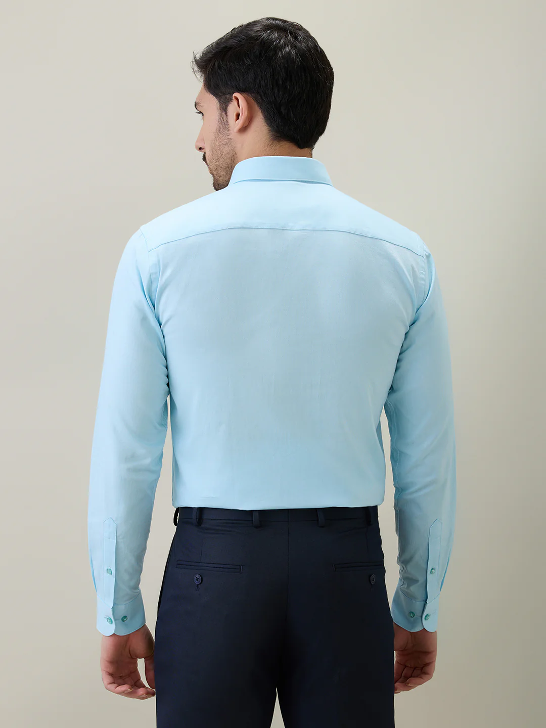 Raymond Men Blue Solid Chambray Slim Fit Cotton Shirt - Image 4