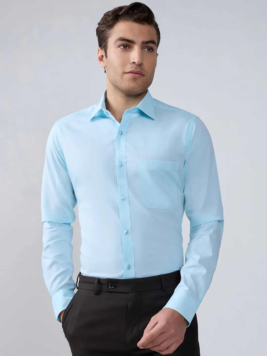Raymond Men Blue Solid Chambray Slim Fit Cotton Shirt