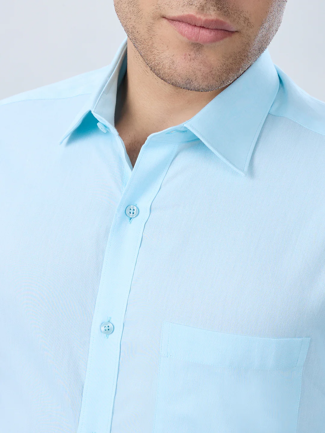 Raymond Men Blue Solid Chambray Slim Fit Cotton Shirt - Image 6
