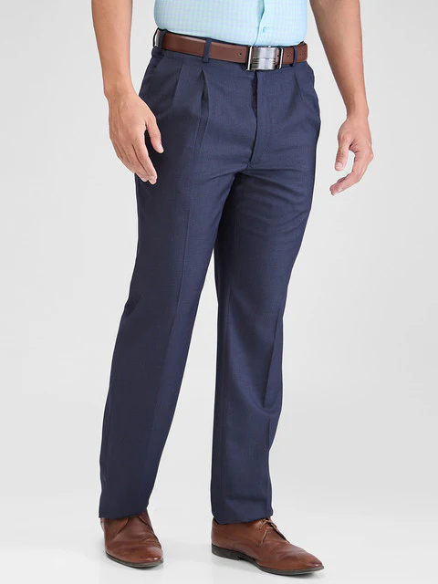 Raymond Men Blue Solid Classic Fit Terry Blend Trouser - Image 2