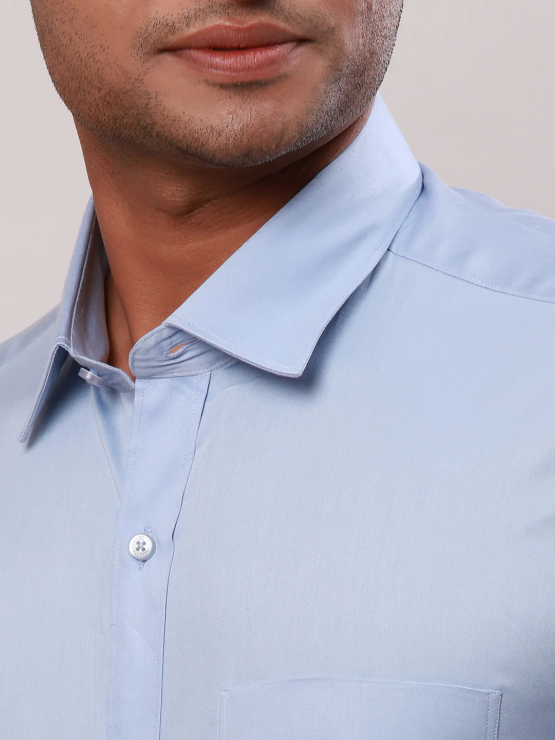 Raymond Men Blue Solid Contemporary Fit Cotton Blend Shirt - Image 6