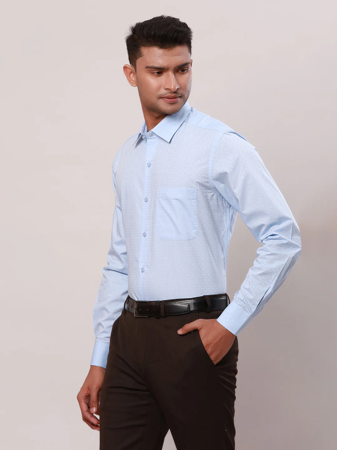 Raymond Men Blue Contemporary Fit Solid Formal Shirt - Image 3
