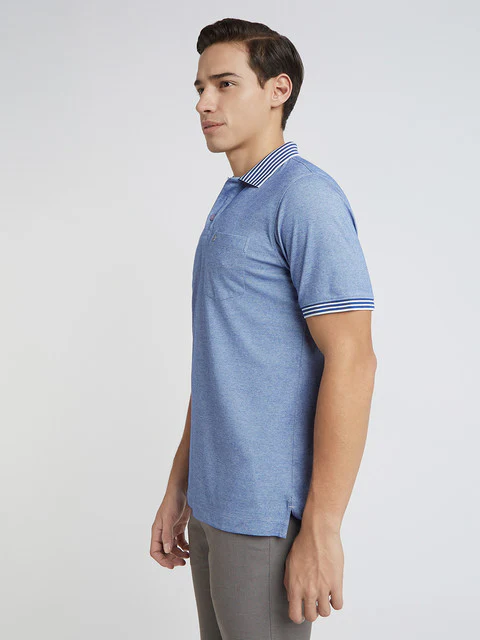 Raymond Men Blue Solid Contemporary Fit Cotton Blend T-Shirt - Image 3