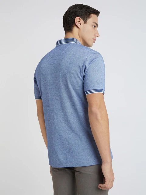 Raymond Men Blue Solid Contemporary Fit Cotton Blend T-Shirt - Image 4