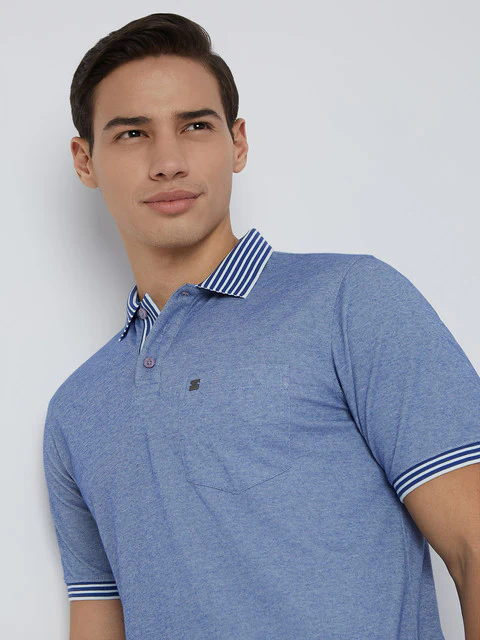 Raymond Men Blue Solid Contemporary Fit Cotton Blend T-Shirt - Image 6