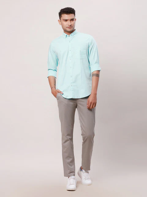 Raymond Men Blue Solid Contemporary Fit Cotton Casual Shirts - Image 5