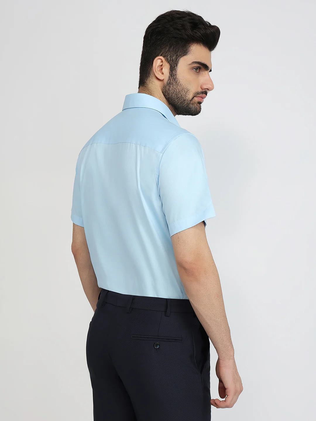 Raymond Men Blue Solid Contemporary Fit Cotton Formal Shirt - Image 4