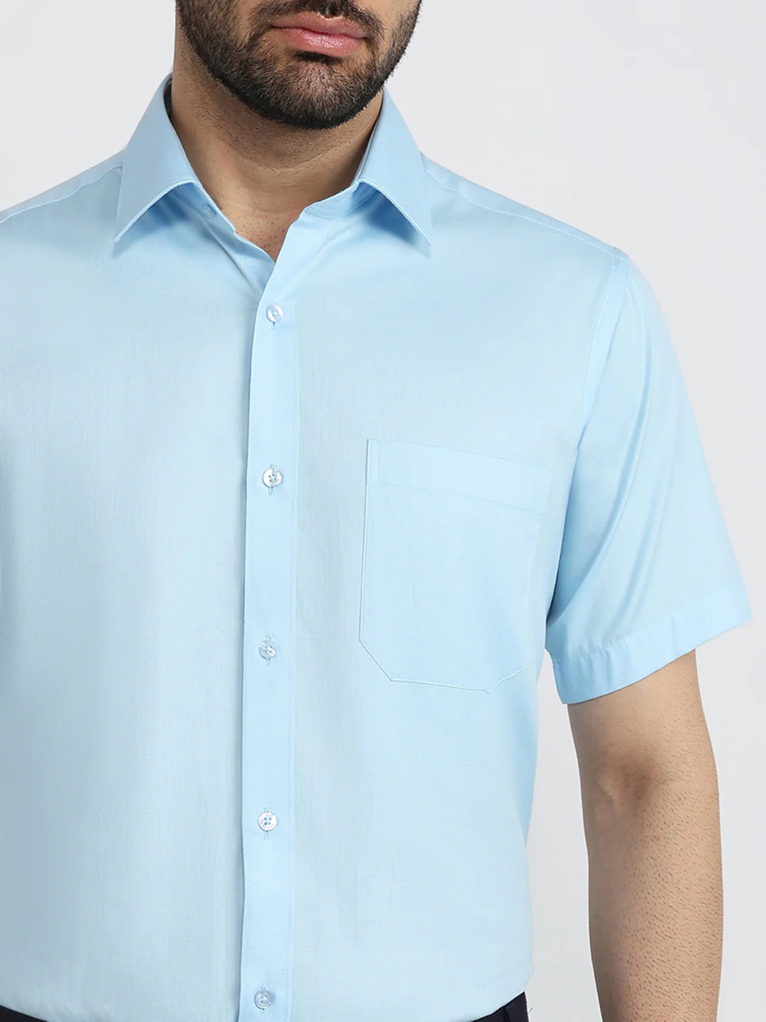 Raymond Men Blue Solid Contemporary Fit Cotton Formal Shirt - Image 6