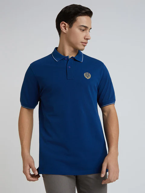 Raymond Men Blue Solid Contemporary Fit Cotton T-Shirt