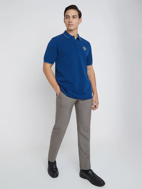 Raymond Men Blue Solid Contemporary Fit Cotton T-Shirt - Image 5
