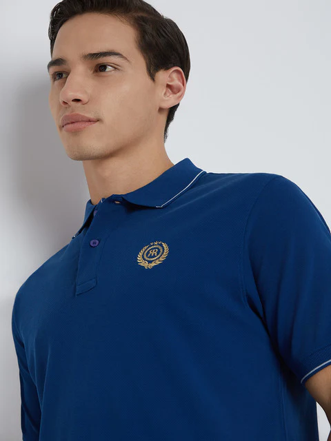 Raymond Men Blue Solid Contemporary Fit Cotton T-Shirt - Image 6