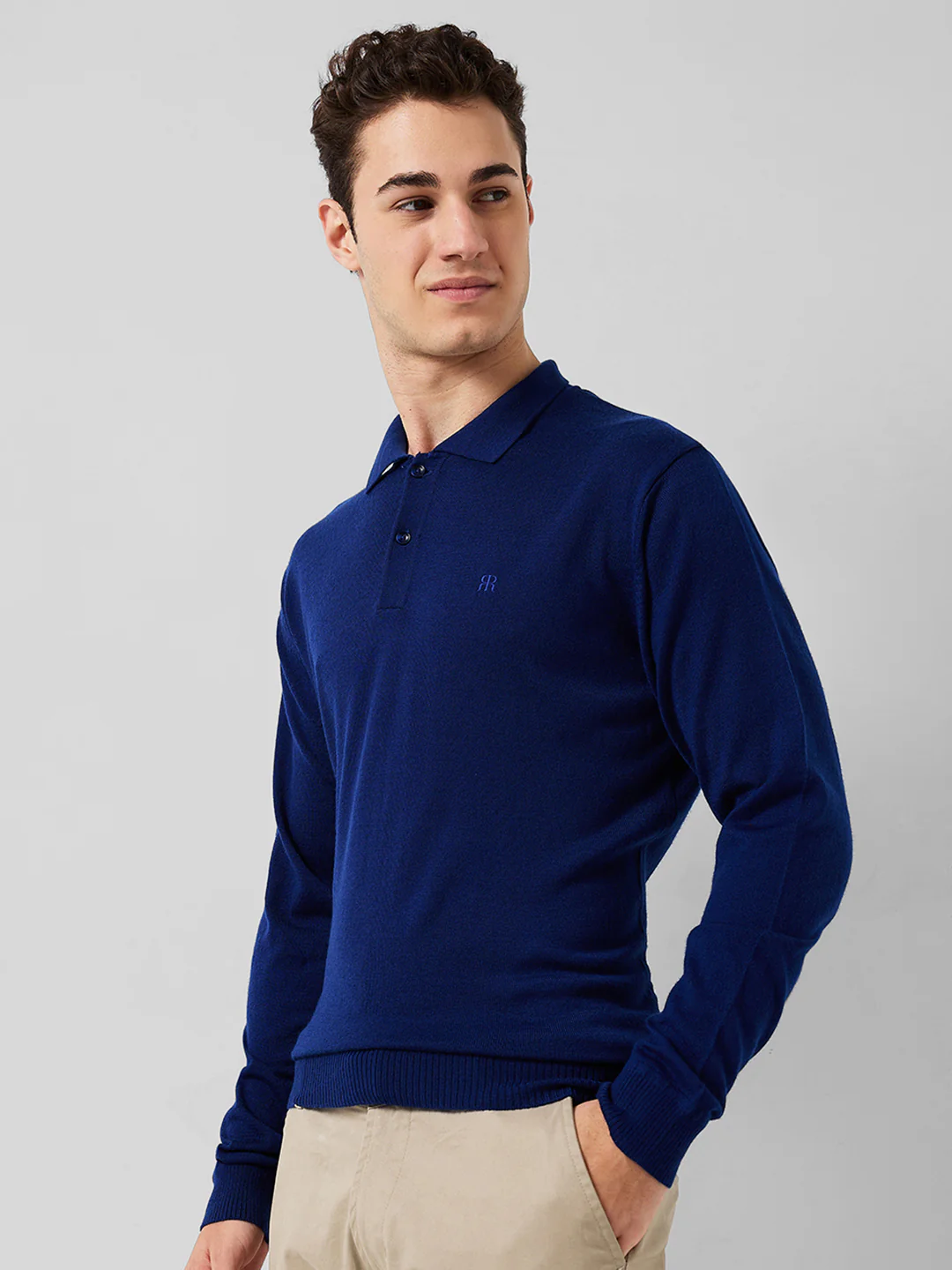 Raymond Men Blue Solid Contemporary Fit M Blend Sweatshirt - Image 2
