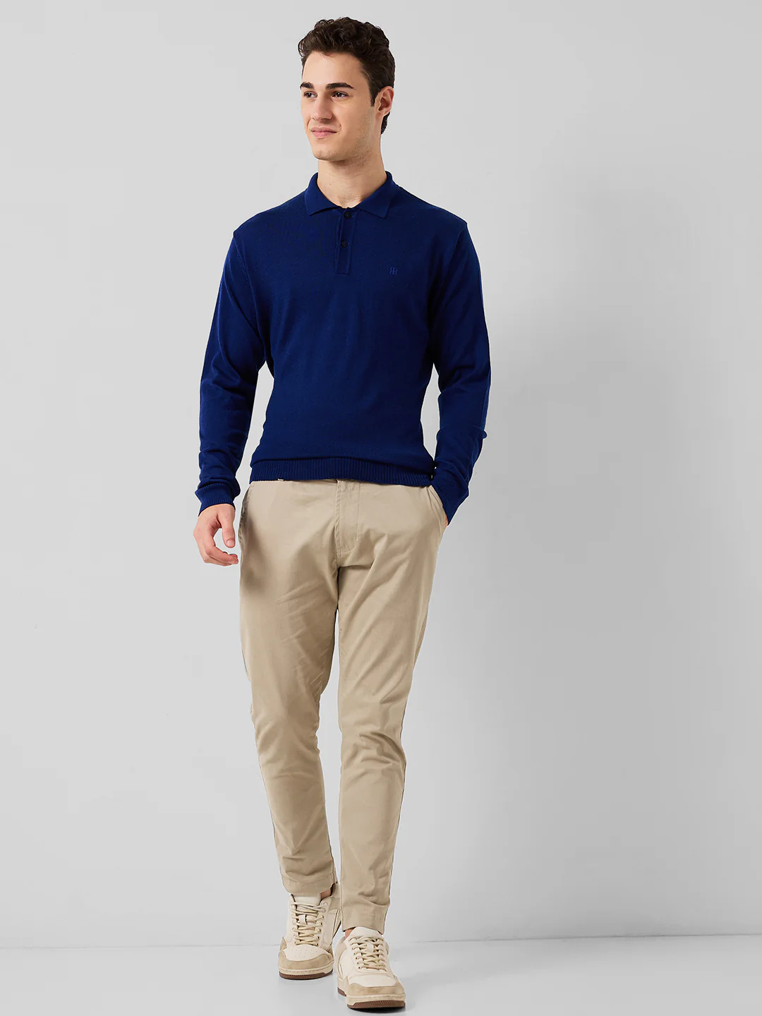 Raymond Men Blue Solid Contemporary Fit M Blend Sweatshirt - Image 4