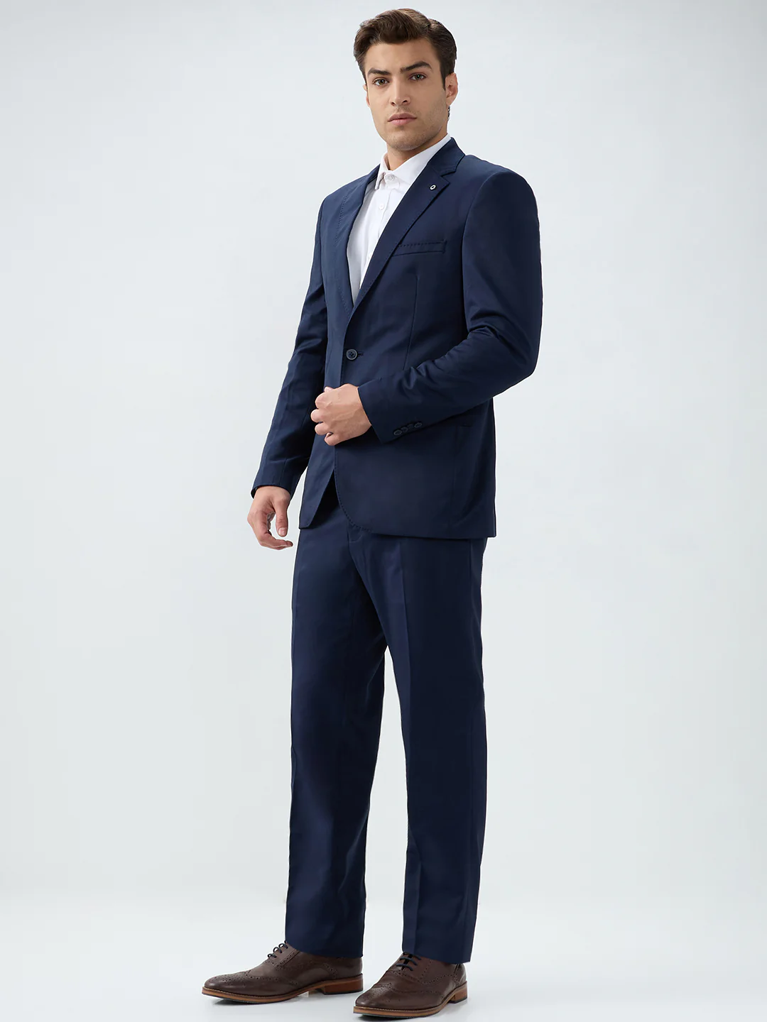 Raymond Men Blue Solid Contemporary Fit Polyester Blend Suit - Image 3