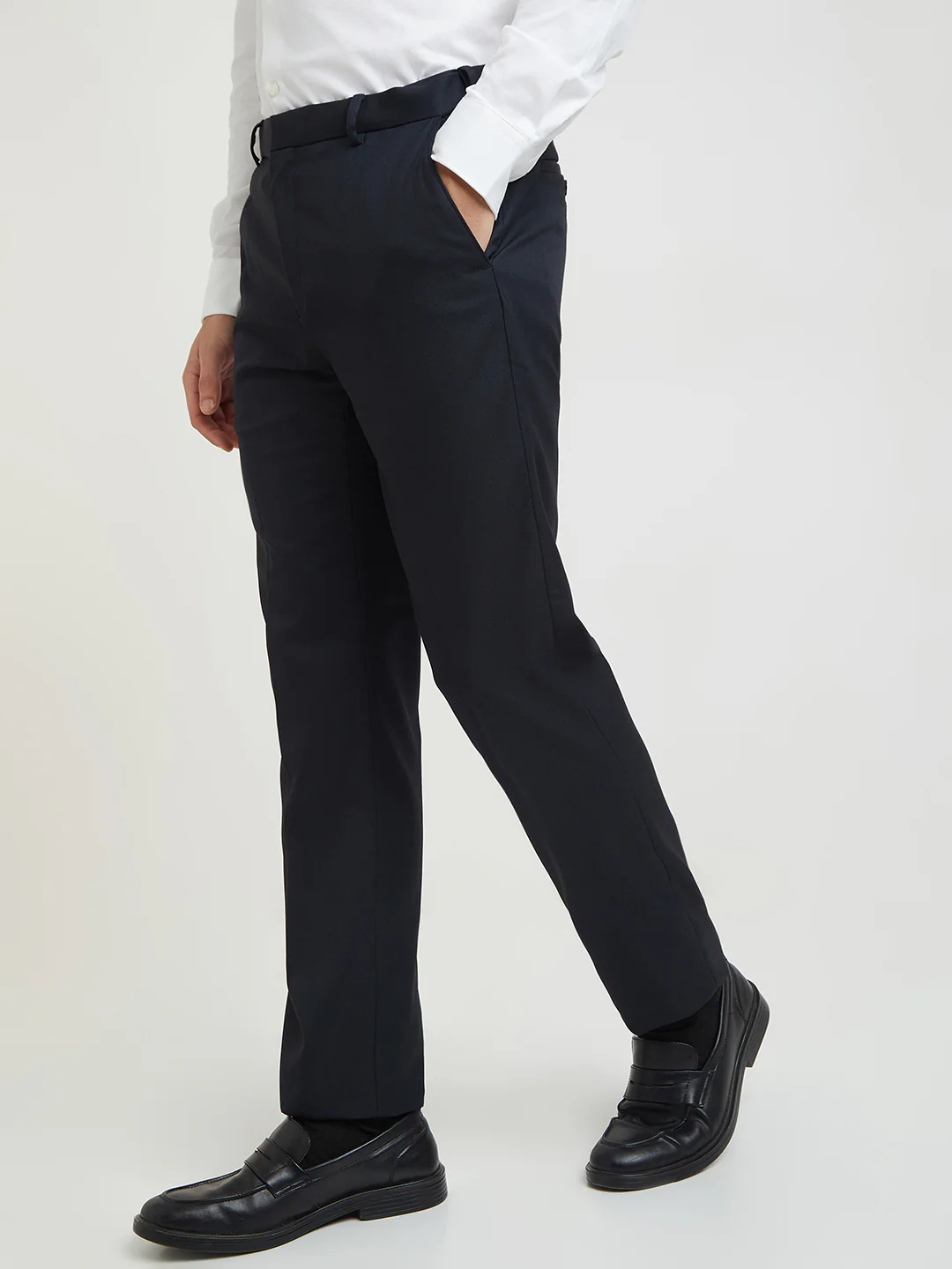 Raymond Men Blue Solid Contemporary Fit Polyester Blend Trouser - Image 3