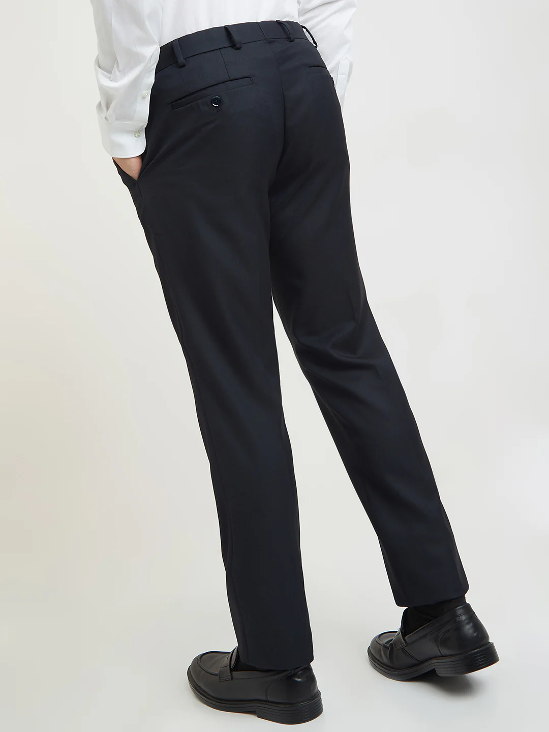 Raymond Men Blue Solid Contemporary Fit Polyester Blend Trouser - Image 4
