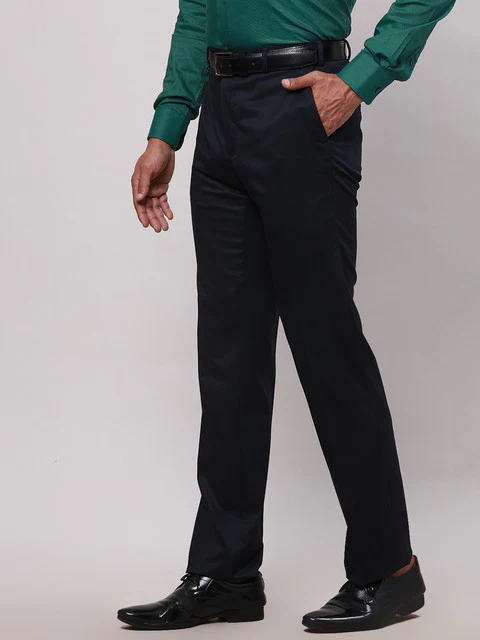 Raymond Men Blue Solid Contemporary Fit Polyester Blend Trouser - Image 3