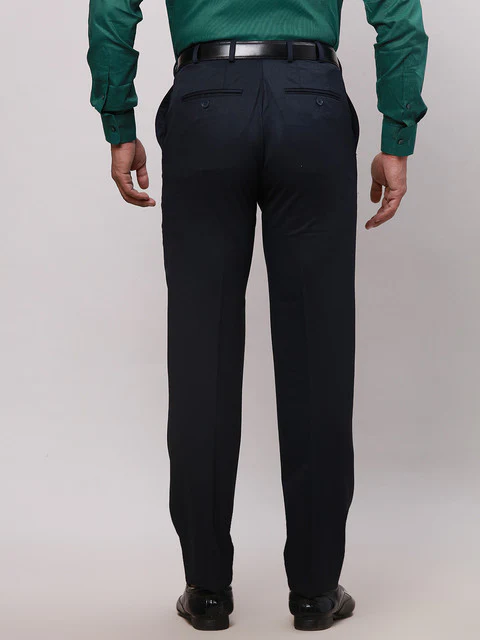 Raymond Men Blue Solid Contemporary Fit Polyester Blend Trouser - Image 4
