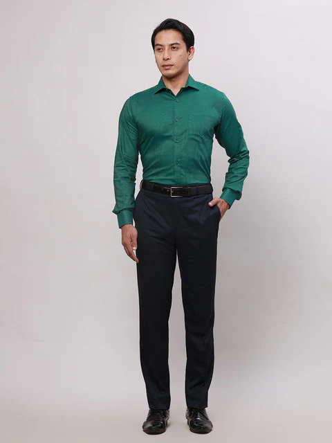 Raymond Men Blue Solid Contemporary Fit Polyester Blend Trouser - Image 5