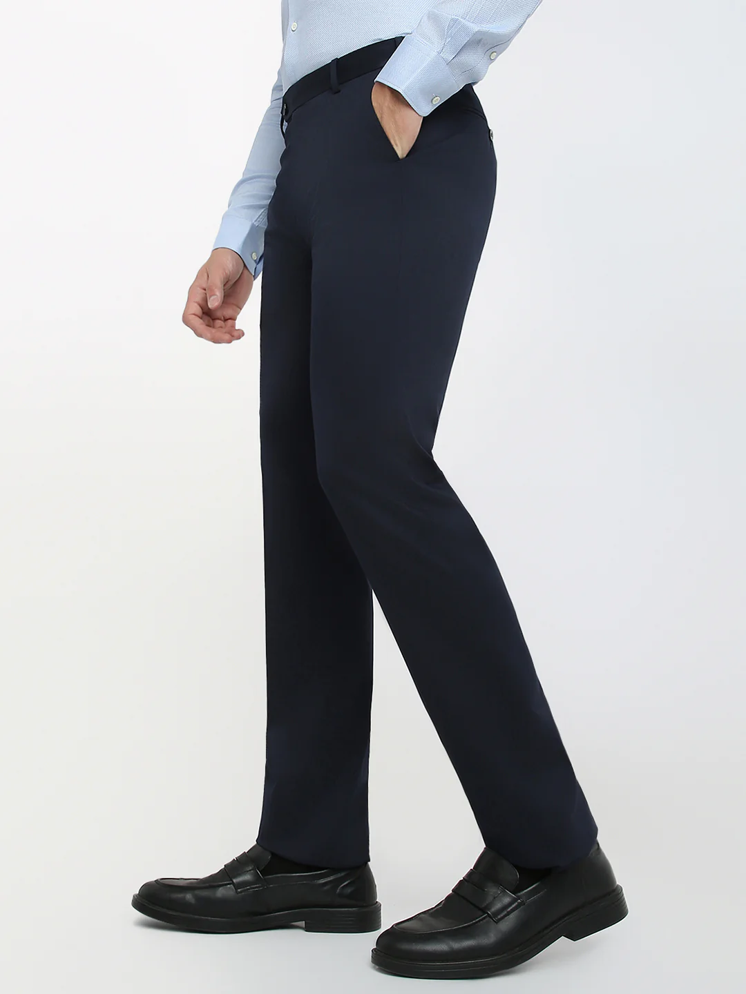 Raymond Men Blue Solid Contemporary Fit Polyester Blend Trouser - Image 3