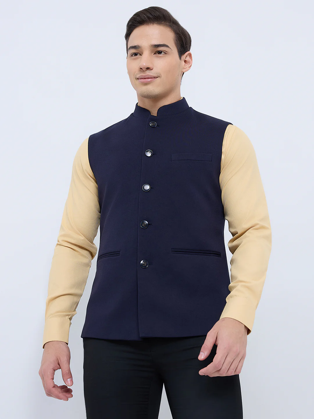 Raymond Men Blue Solid Contemporary Fit Polyester Blend Waistcoat