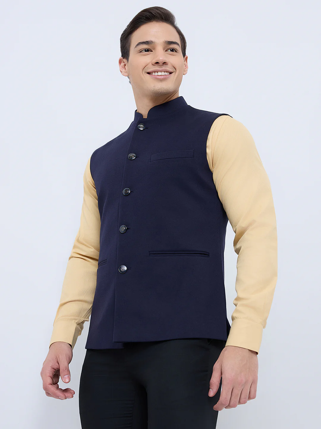Raymond Men Blue Solid Contemporary Fit Polyester Blend Waistcoat - Image 2