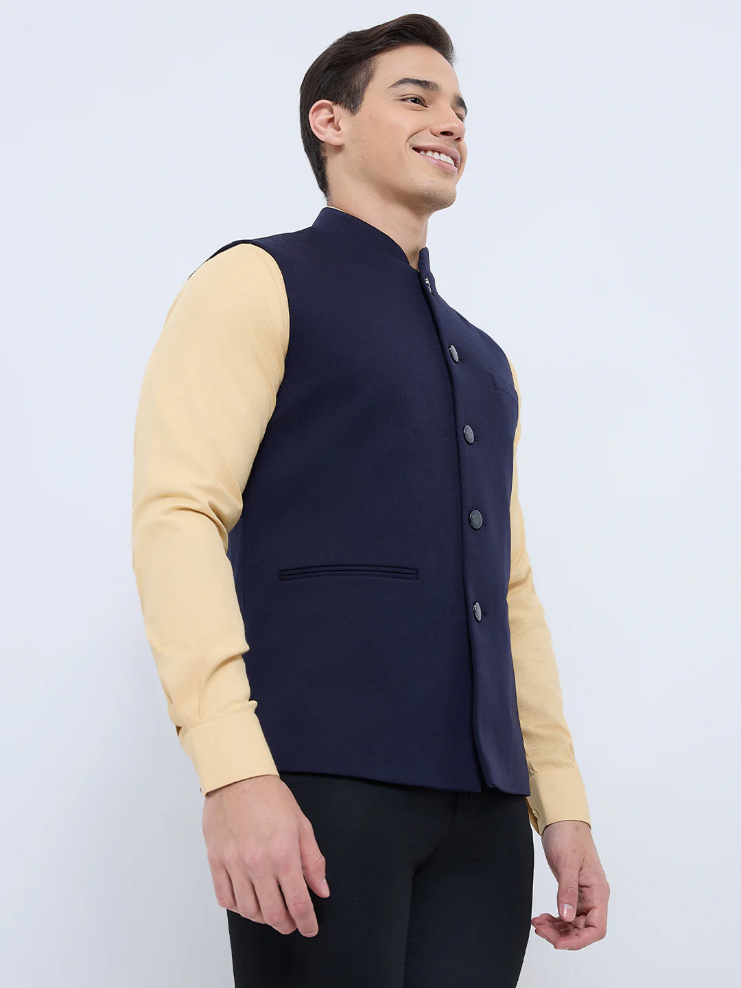 Raymond Men Blue Solid Contemporary Fit Polyester Blend Waistcoat - Image 3
