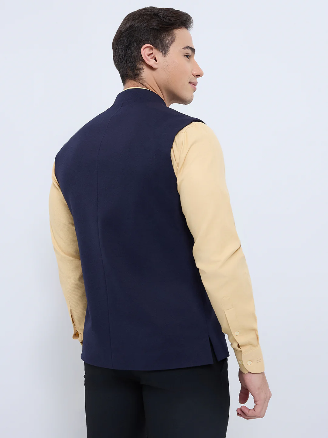 Raymond Men Blue Solid Contemporary Fit Polyester Blend Waistcoat - Image 4