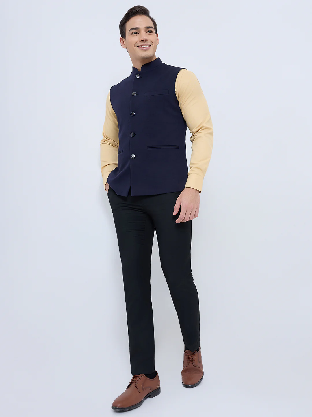 Raymond Men Blue Solid Contemporary Fit Polyester Blend Waistcoat - Image 5