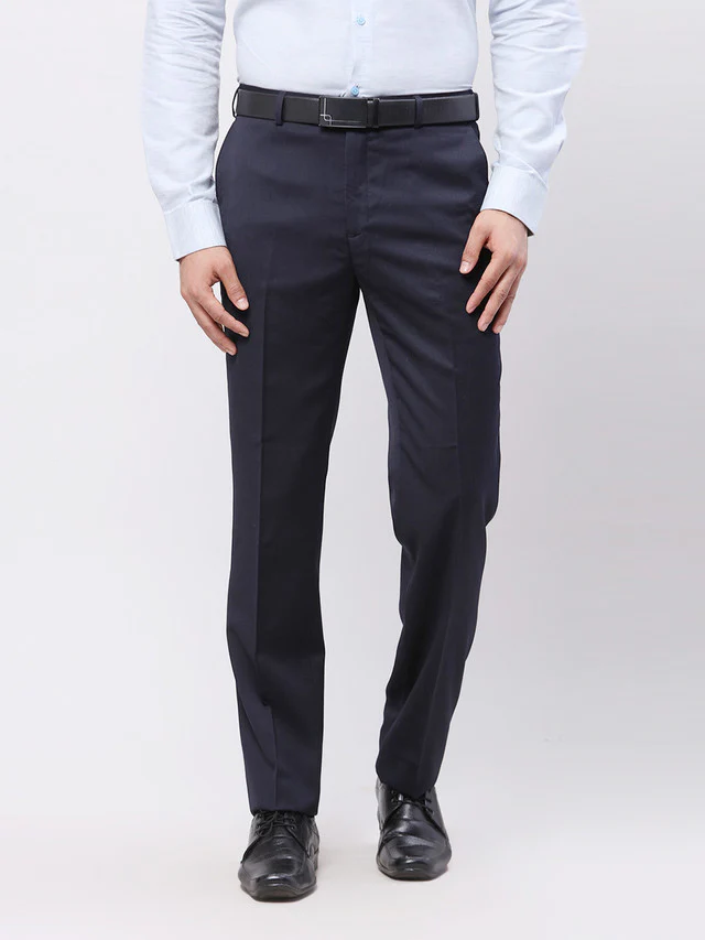 Raymond Men Blue Solid Contemporary Fit Trouser