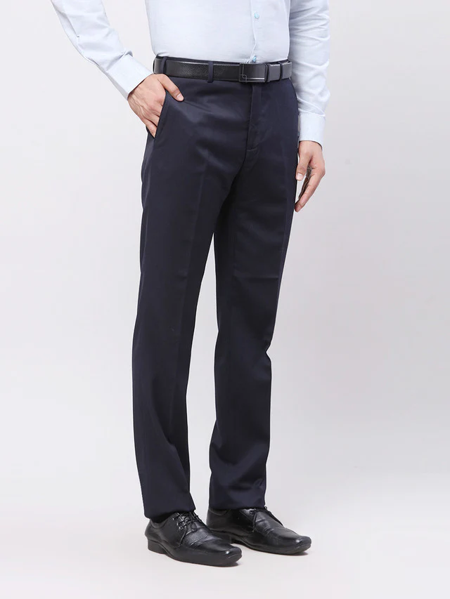 Raymond Men Blue Solid Contemporary Fit Trouser - Image 2