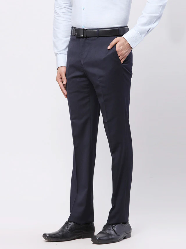 Raymond Men Blue Solid Contemporary Fit Trouser - Image 3