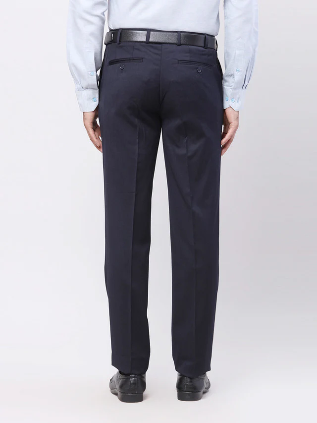 Raymond Men Blue Solid Contemporary Fit Trouser - Image 4