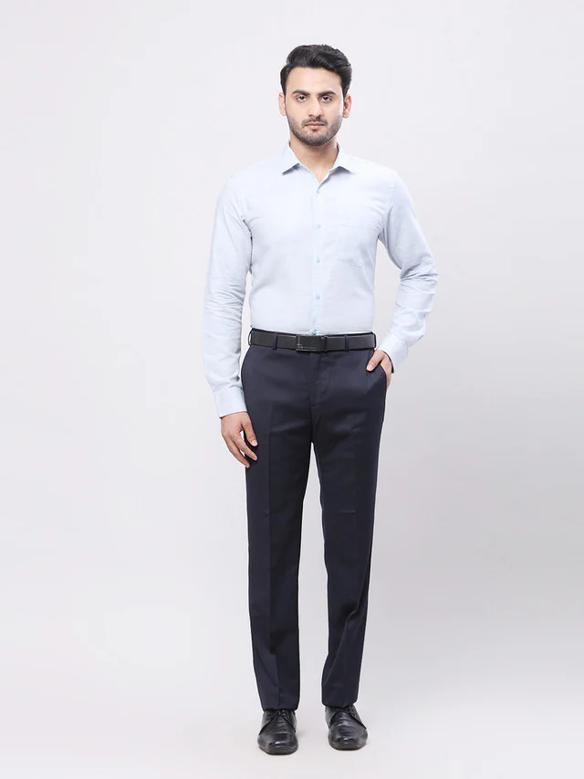 Raymond Men Blue Solid Contemporary Fit Trouser - Image 5