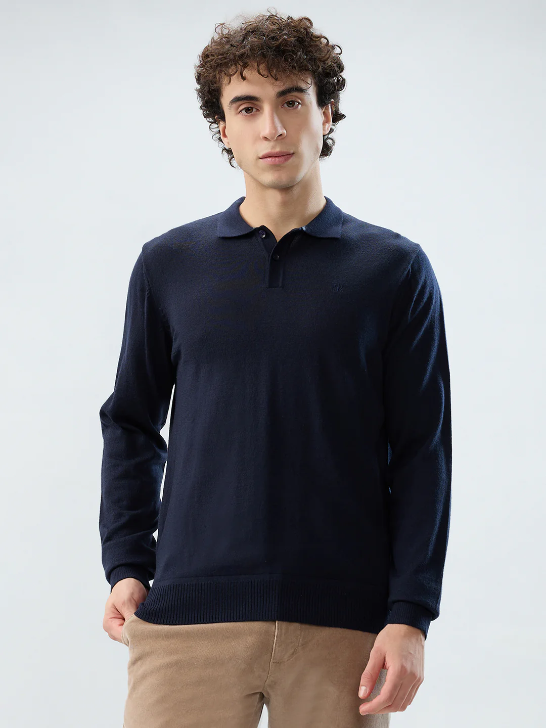 Raymond Men Blue Solid Contemporary Fit Wool Blend Sweatshirt