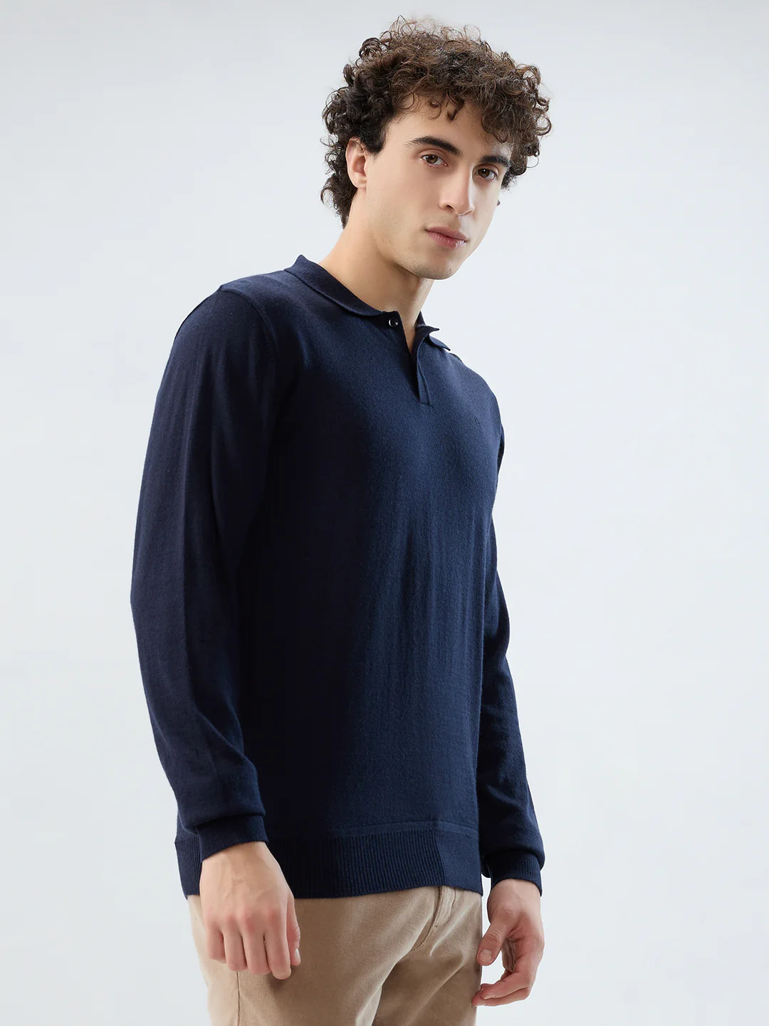 Raymond Men Blue Solid Contemporary Fit Wool Blend Sweatshirt - Image 2
