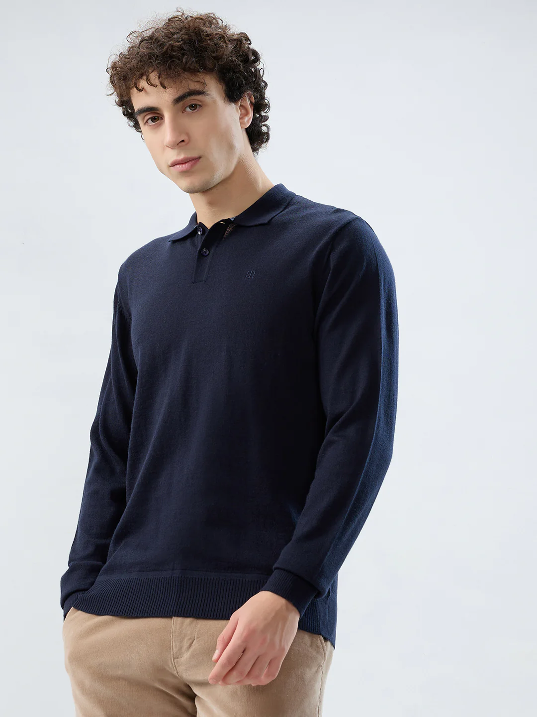 Raymond Men Blue Solid Contemporary Fit Wool Blend Sweatshirt - Image 3