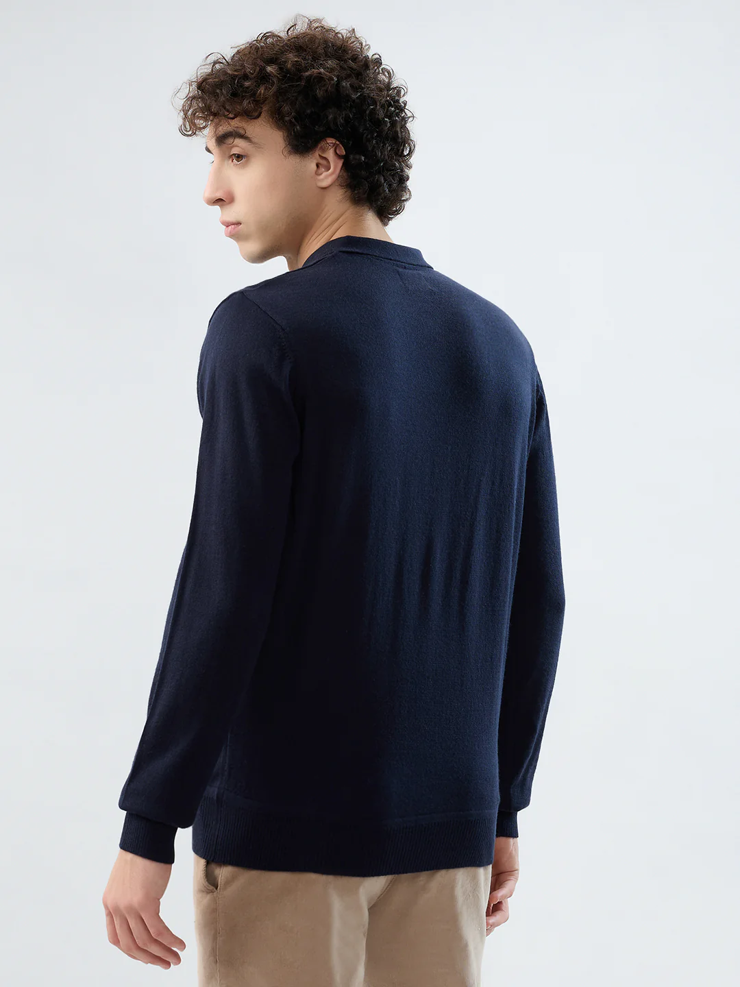 Raymond Men Blue Solid Contemporary Fit Wool Blend Sweatshirt - Image 4