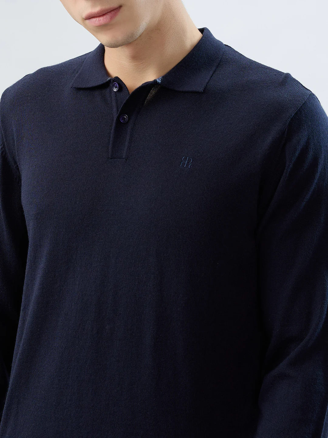 Raymond Men Blue Solid Contemporary Fit Wool Blend Sweatshirt - Image 6