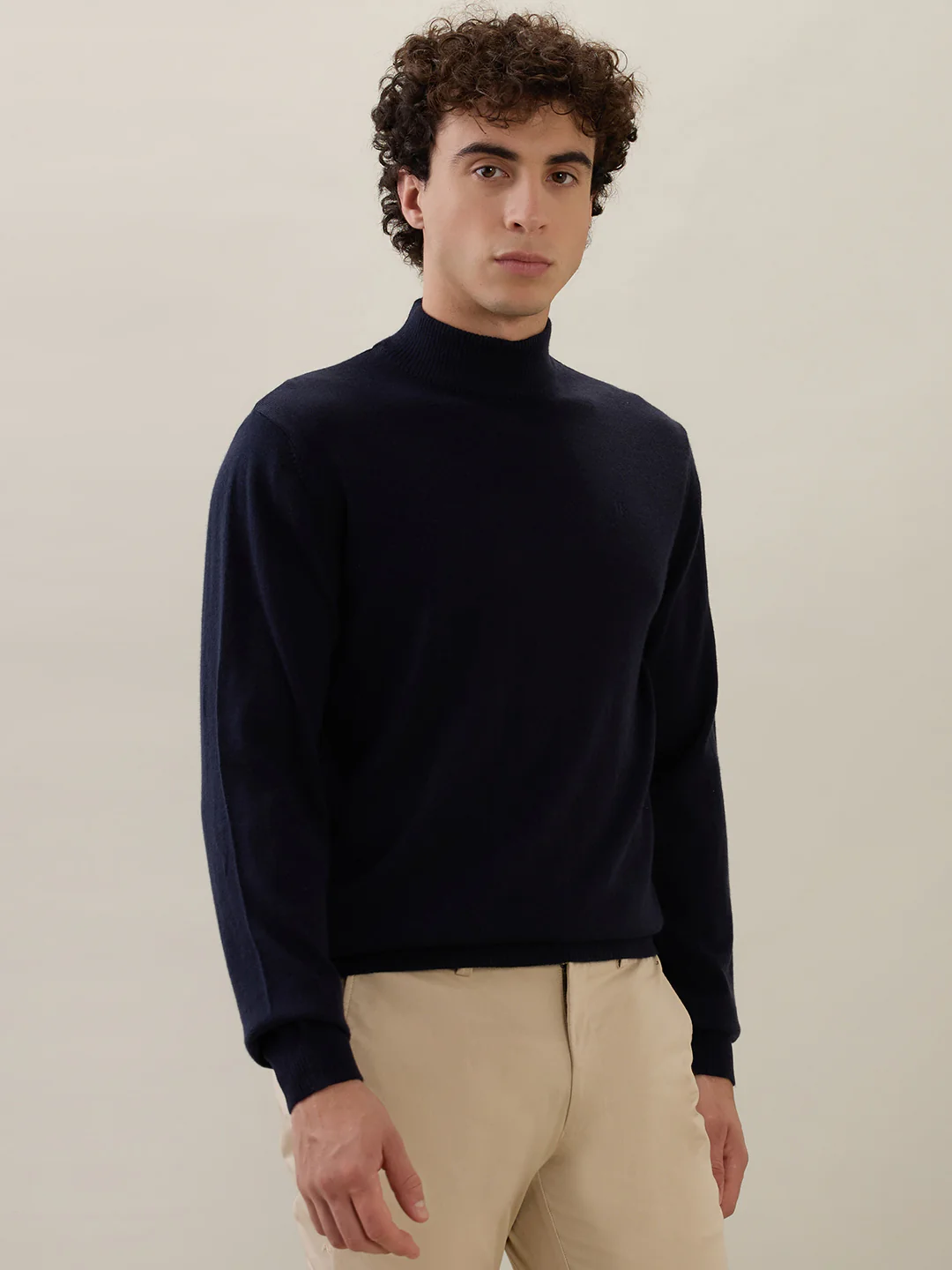 Raymond Men Blue Solid Contemporary Fit Wool Blend Sweatshirt - Image 2