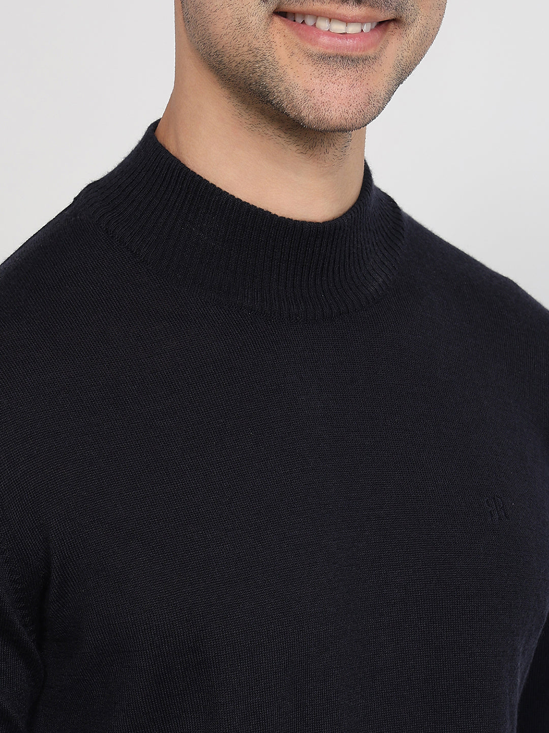 Raymond Men Blue Solid Contemporary Fit Wool Blend Sweatshirt - Image 6