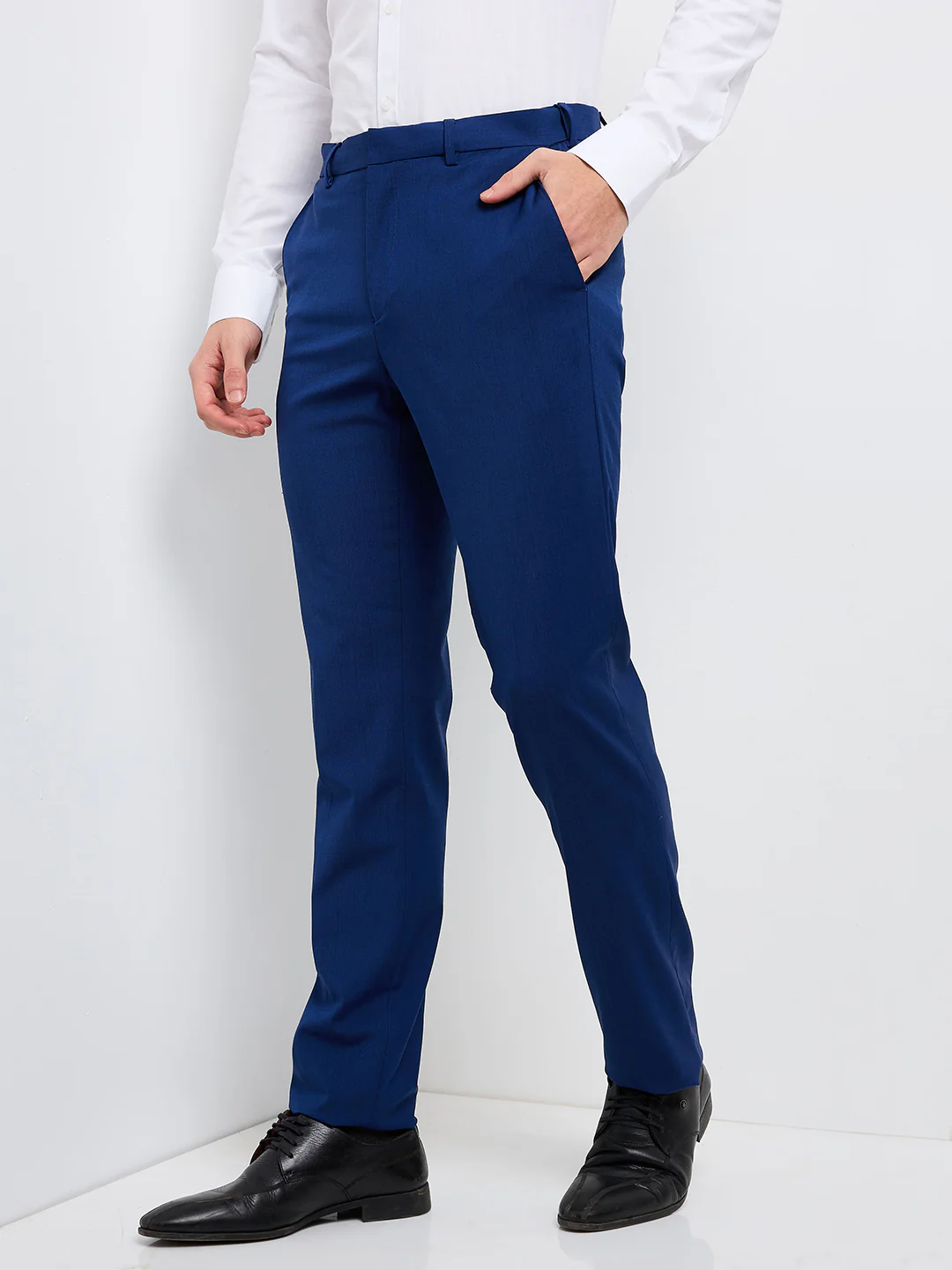 Raymond Men Blue Solid Contemporary Fit Wool Blend Trouser - Image 3
